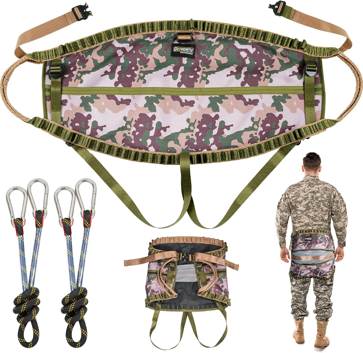 𝐔𝐩𝐠𝐫𝐚𝐝𝐞𝐝 2.0 Hunting Saddle Kit, Lightweight Hammock Tree Saddle Holds Up to 8818LBS, Saddle Stand Hunting System Accessories with 2 Climbing Grade Rope Grabber & Adjustable Bridge