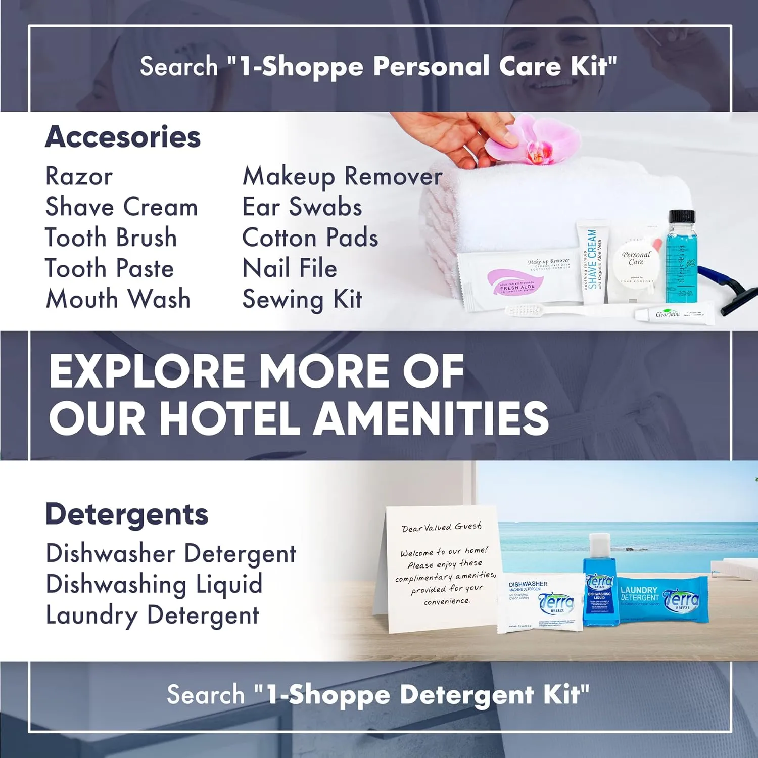 1-Shoppe Infuse 4 Piece Ecobox All-In-Kit | White Tea and Coconut Soap | 1 Shampoo, 1 Conditioner, 1 Body Wash and 1 Lotion | 10.14 oz Hotel Soaps and Toiletries Bulk | Personal Care Products
