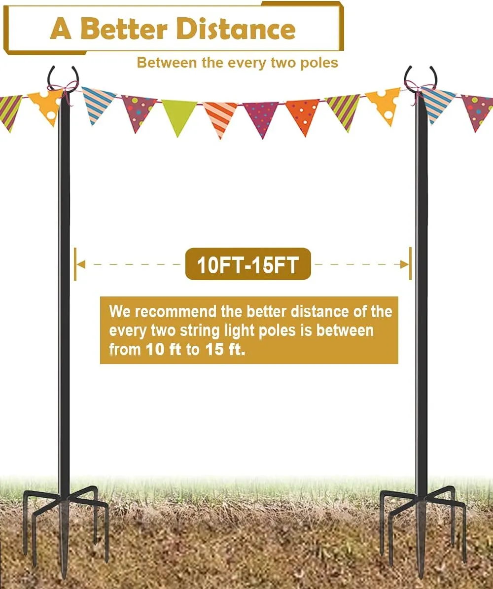 10 FT Outdoor String Light Pole Stand for Garden Lawn, Adjustable Globe Patio Light Post for Hanging Outside Decorate Lighting, 1 Pack