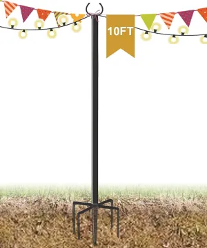 10 FT Outdoor String Light Pole Stand for Garden Lawn, Adjustable Globe Patio Light Post for Hanging Outside Decorate Lighting, 1 Pack