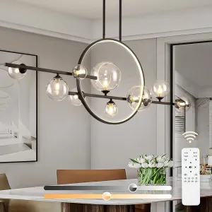 10 Lights Modern Pendant Light Fixtures, 54" Black Dimmable Mid-Century Dining Room Large Bubble Chandeliers, Linear Kitchen Island Lights with Spherical Clear Glass Shade for bar, Cafe