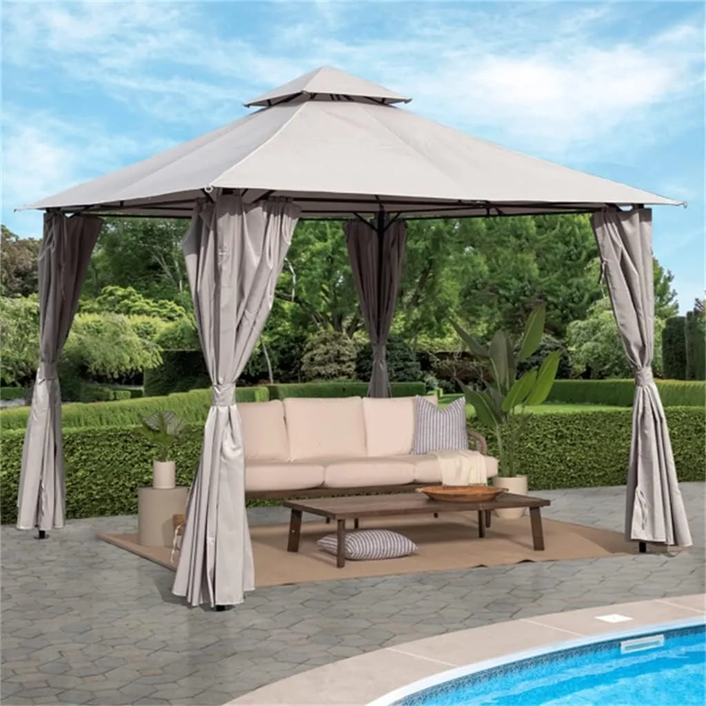 10' X 12' Patio Gazebo Canopy Shelter, Outdoor Solid Steel Frame Gazebo with Vented Roof, Zippered Mesh Sidewalls