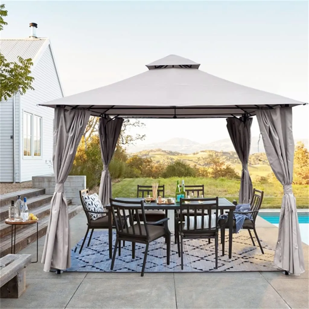 10' X 12' Patio Gazebo Canopy Shelter, Outdoor Solid Steel Frame Gazebo with Vented Roof, Zippered Mesh Sidewalls