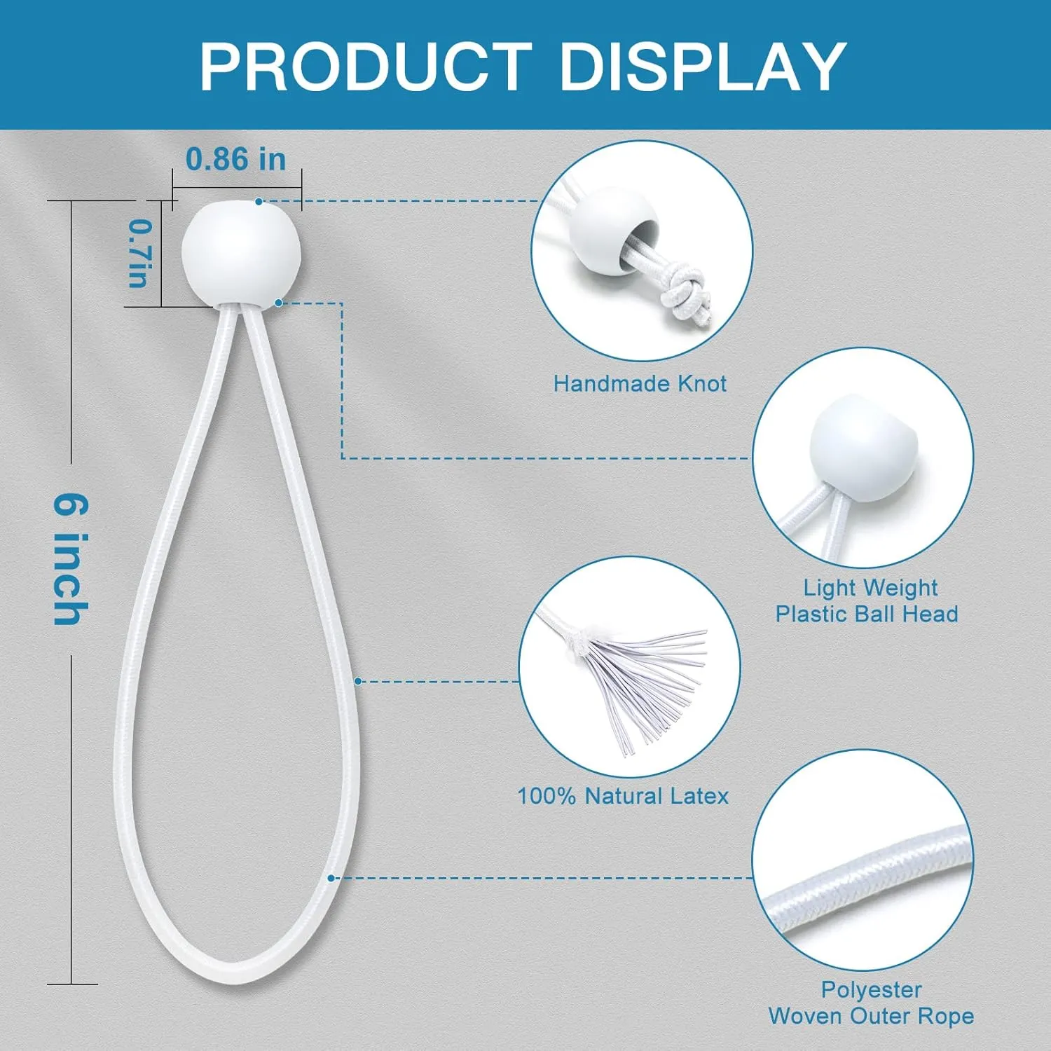 100 PCS Bungee Balls 6 Inch,White Tarp Bungee with Balls Heavy Duty Canopy Tarp Tie Down for Camping,Shelter,Cargo,Tent Poles-UV Resistant