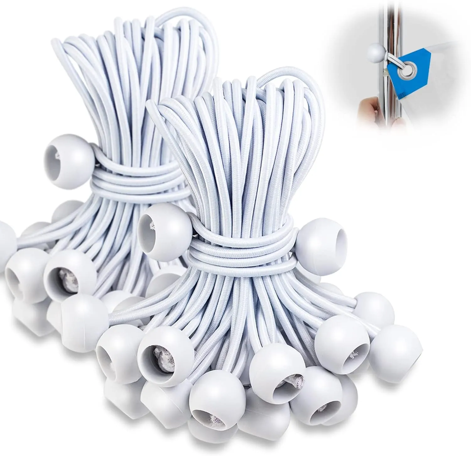 100 PCS Bungee Balls 6 Inch,White Tarp Bungee with Balls Heavy Duty Canopy Tarp Tie Down for Camping,Shelter,Cargo,Tent Poles-UV Resistant