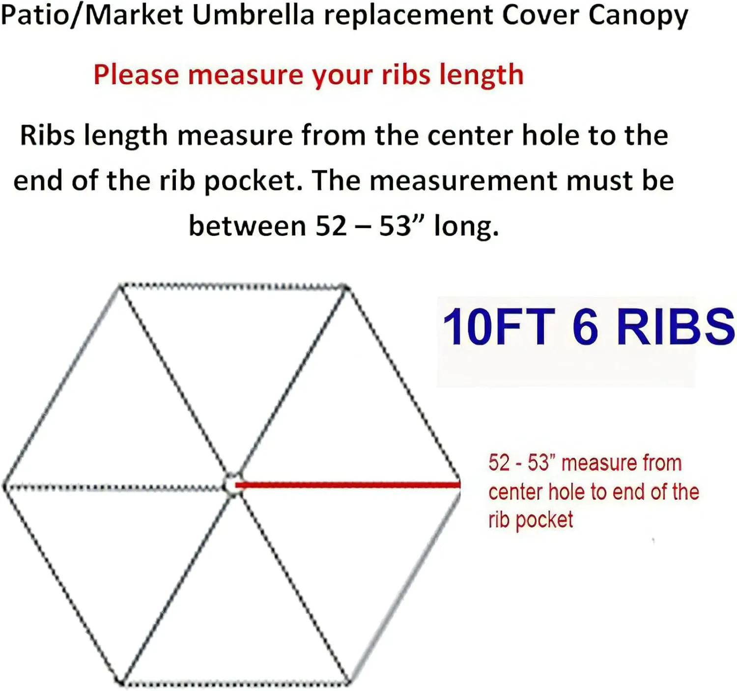10Ft 6 Ribs Patio Umbrella Replacement Canopy (Canopy only), Canopy Replacement UV Protection Waterproof Outdoor Table Market Yard Umbrella Top Outdoor Umbrella Canopy,Khaki,10FT