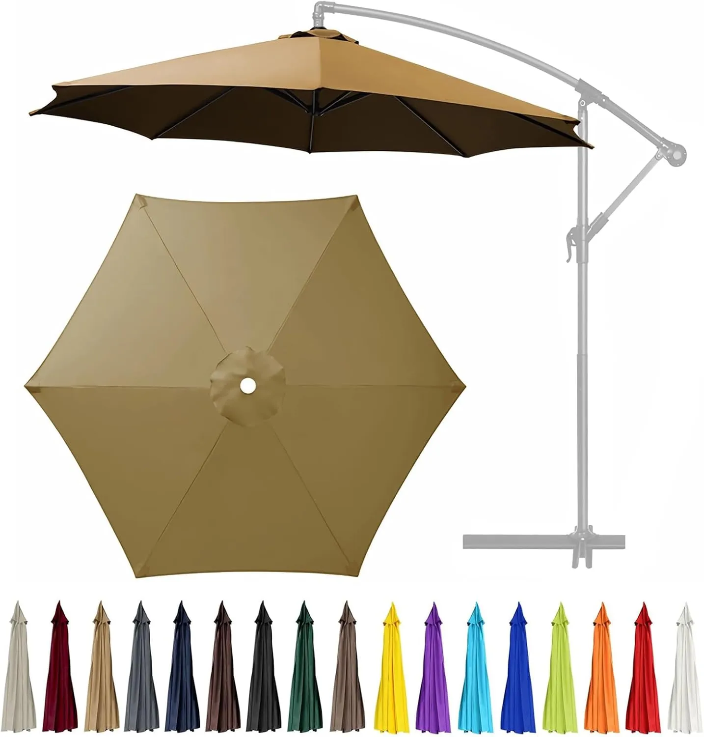 10Ft 6 Ribs Patio Umbrella Replacement Canopy (Canopy only), Canopy Replacement UV Protection Waterproof Outdoor Table Market Yard Umbrella Top Outdoor Umbrella Canopy,Khaki,10FT
