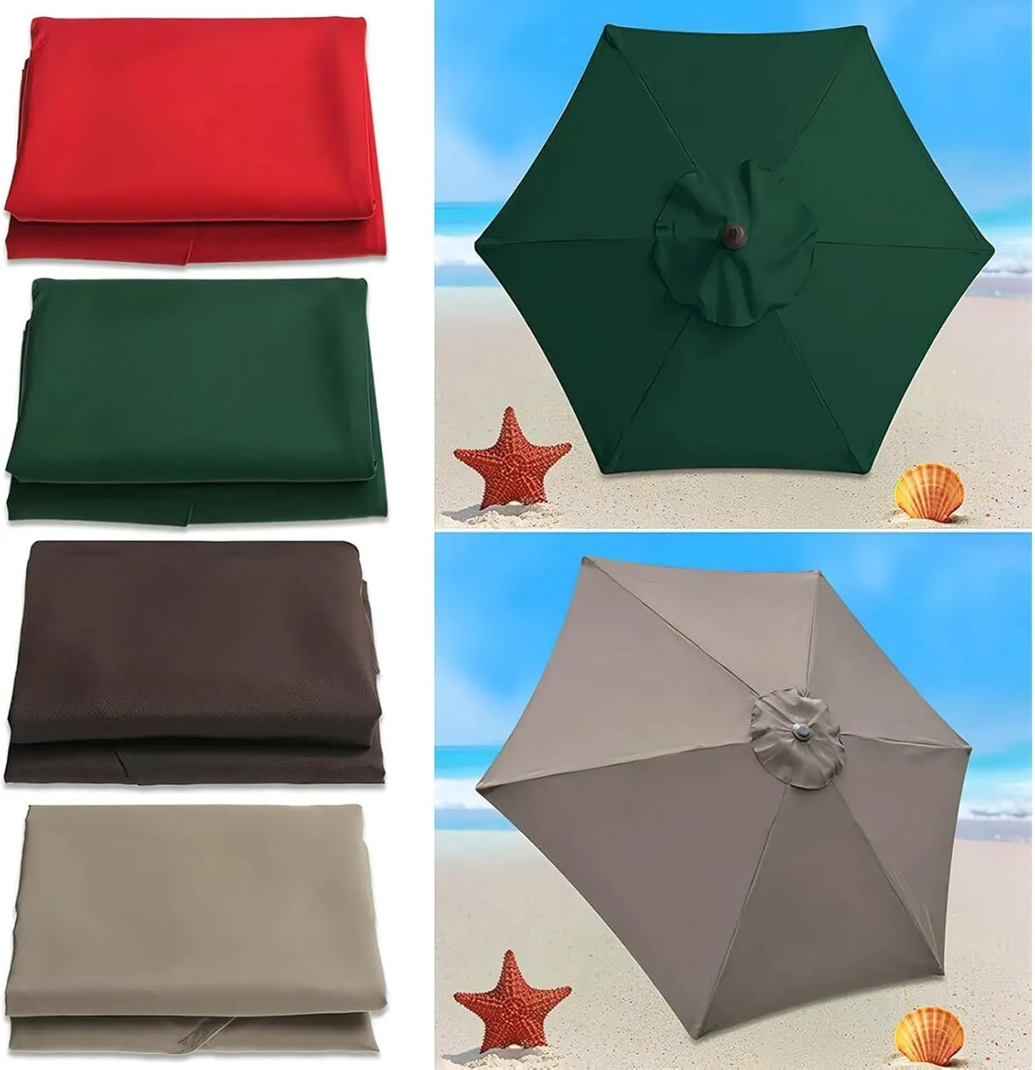 10Ft 6 Ribs Patio Umbrella Replacement Canopy (Canopy only), Canopy Replacement UV Protection Waterproof Outdoor Table Market Yard Umbrella Top Outdoor Umbrella Canopy,Khaki,10FT