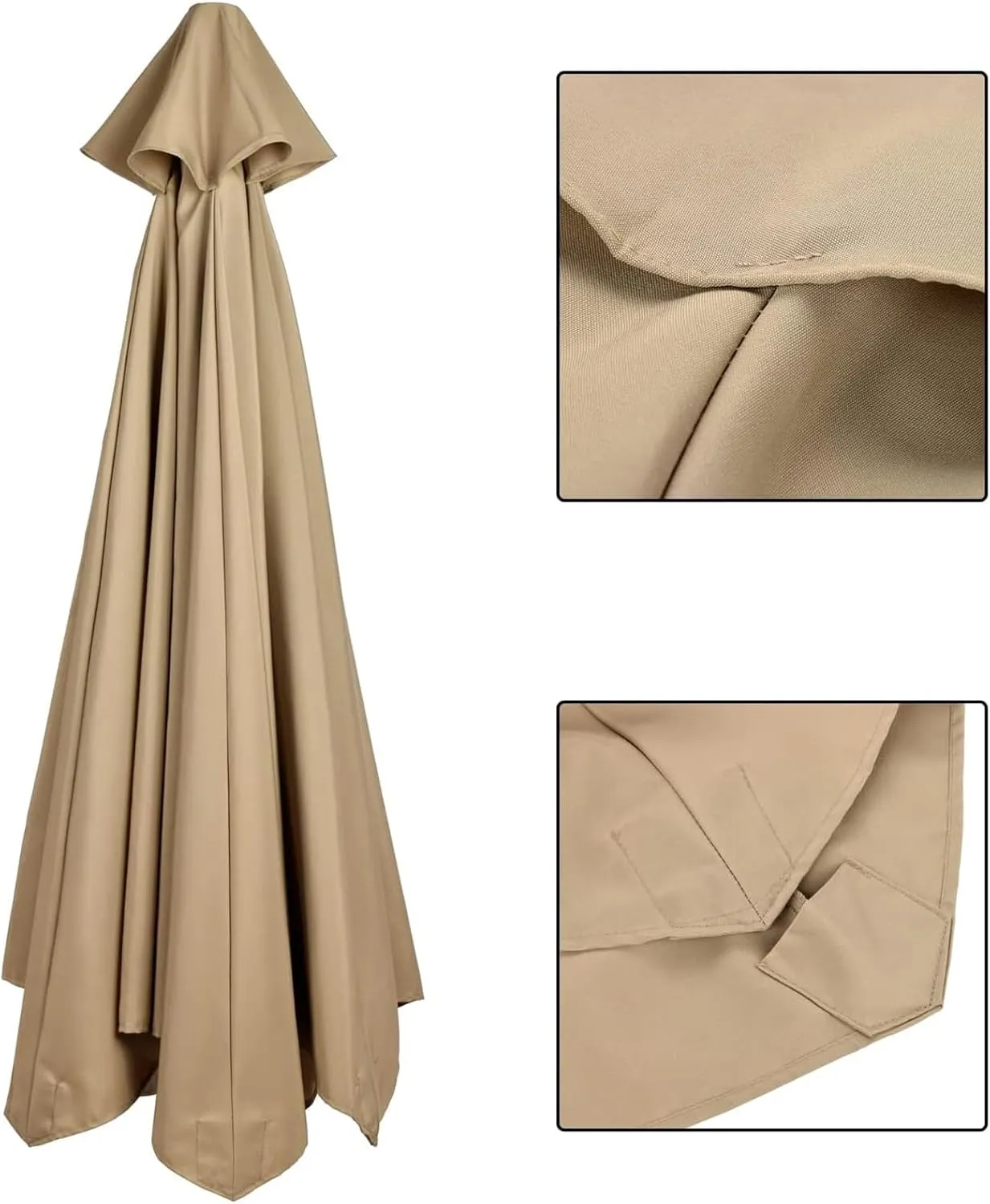 10Ft 6 Ribs Patio Umbrella Replacement Canopy (Canopy only), Canopy Replacement UV Protection Waterproof Outdoor Table Market Yard Umbrella Top Outdoor Umbrella Canopy,Khaki,10FT