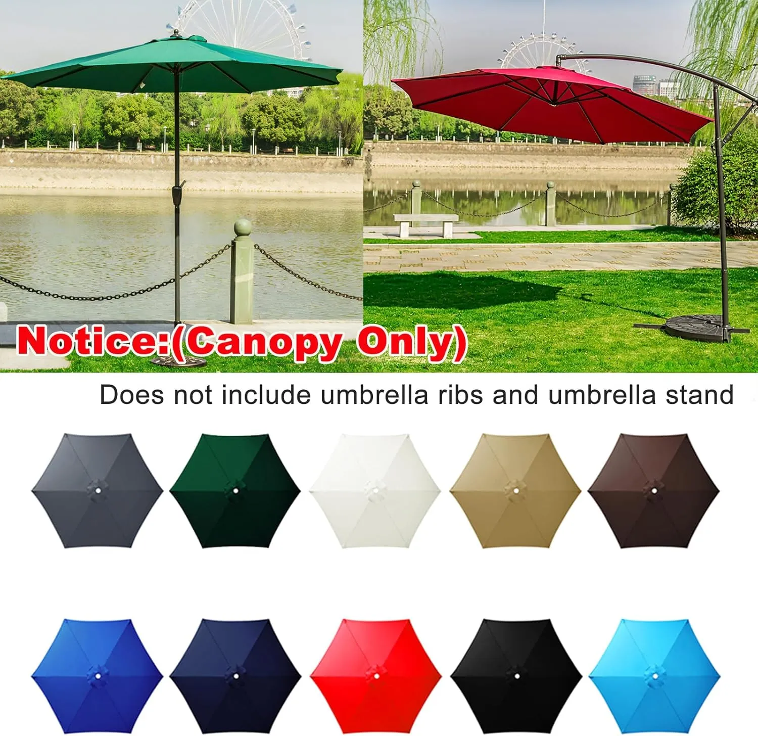 10Ft 6 Ribs Patio Umbrella Replacement Canopy (Canopy only), Canopy Replacement UV Protection Waterproof Outdoor Table Market Yard Umbrella Top Outdoor Umbrella Canopy,Khaki,10FT