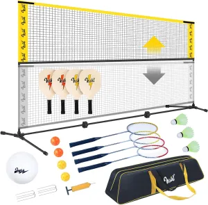 10FT Portable All-in-One Badminton, Pickleball and Kids’ Volleyball Net Set Half Court (10ft Wide x 7ft max Height) Small Outdoor Sports Set with Adjustable Net for Backyards Beach Driveway Game