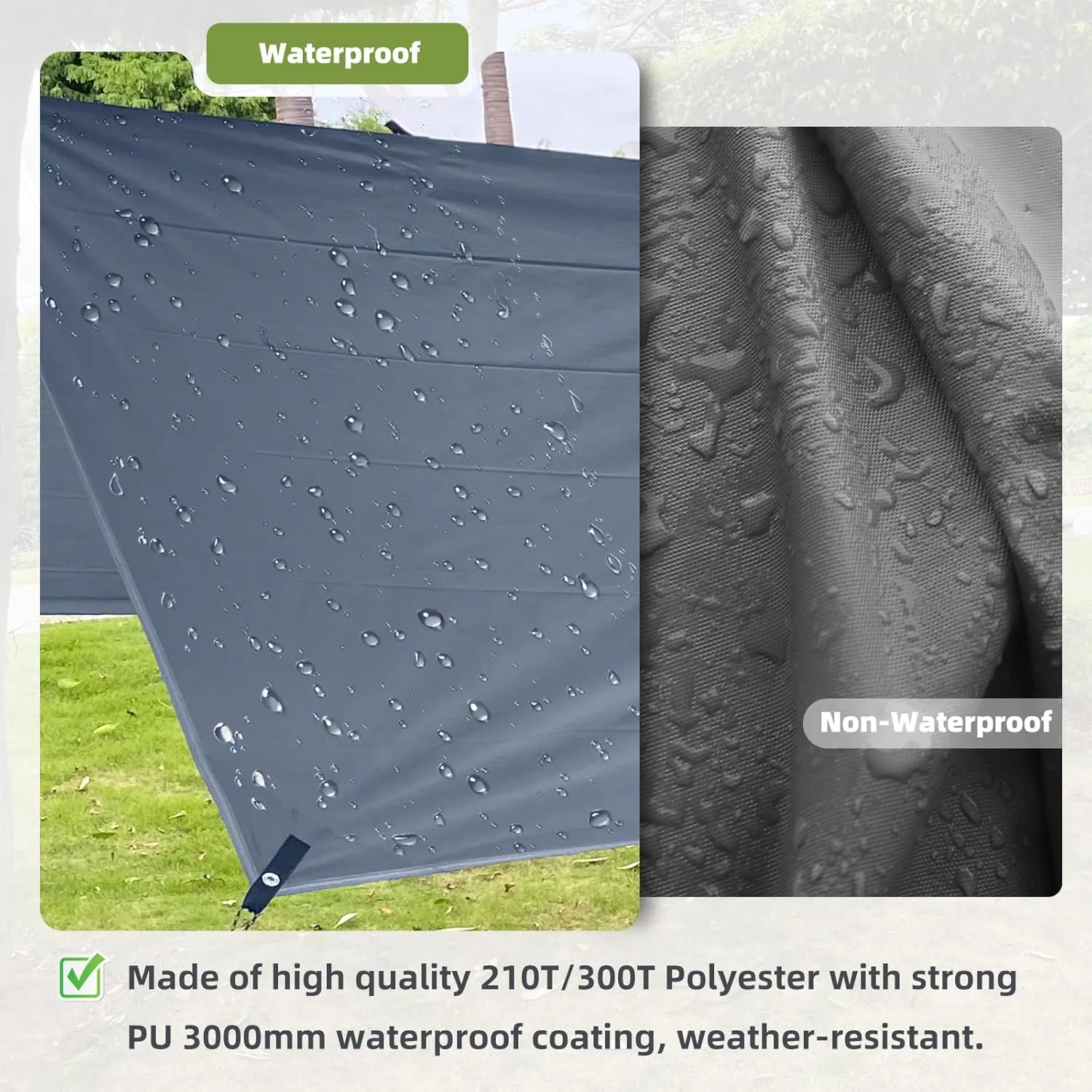 10ft x 10ft Waterproof Hammock Rain Fly,Portable Large Camping Tarp,Premium Lightweight Ripstop Nylon Cover with UV Protection Layer for Camping Hiking Outdoor (300D Grey, 10ft x 10ft)