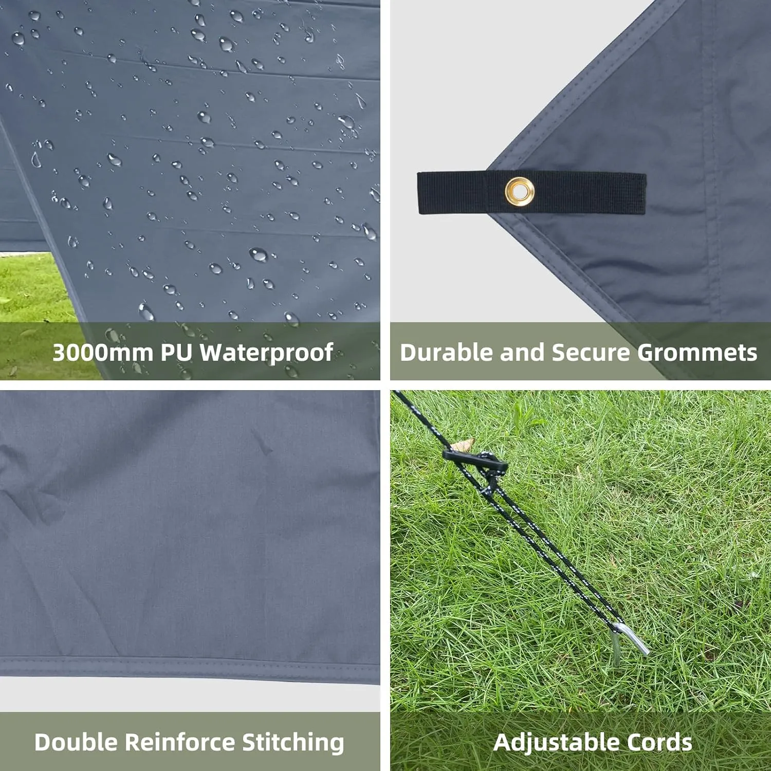 10ft x 10ft Waterproof Hammock Rain Fly,Portable Large Camping Tarp,Premium Lightweight Ripstop Nylon Cover with UV Protection Layer for Camping Hiking Outdoor (300D Grey, 10ft x 10ft)