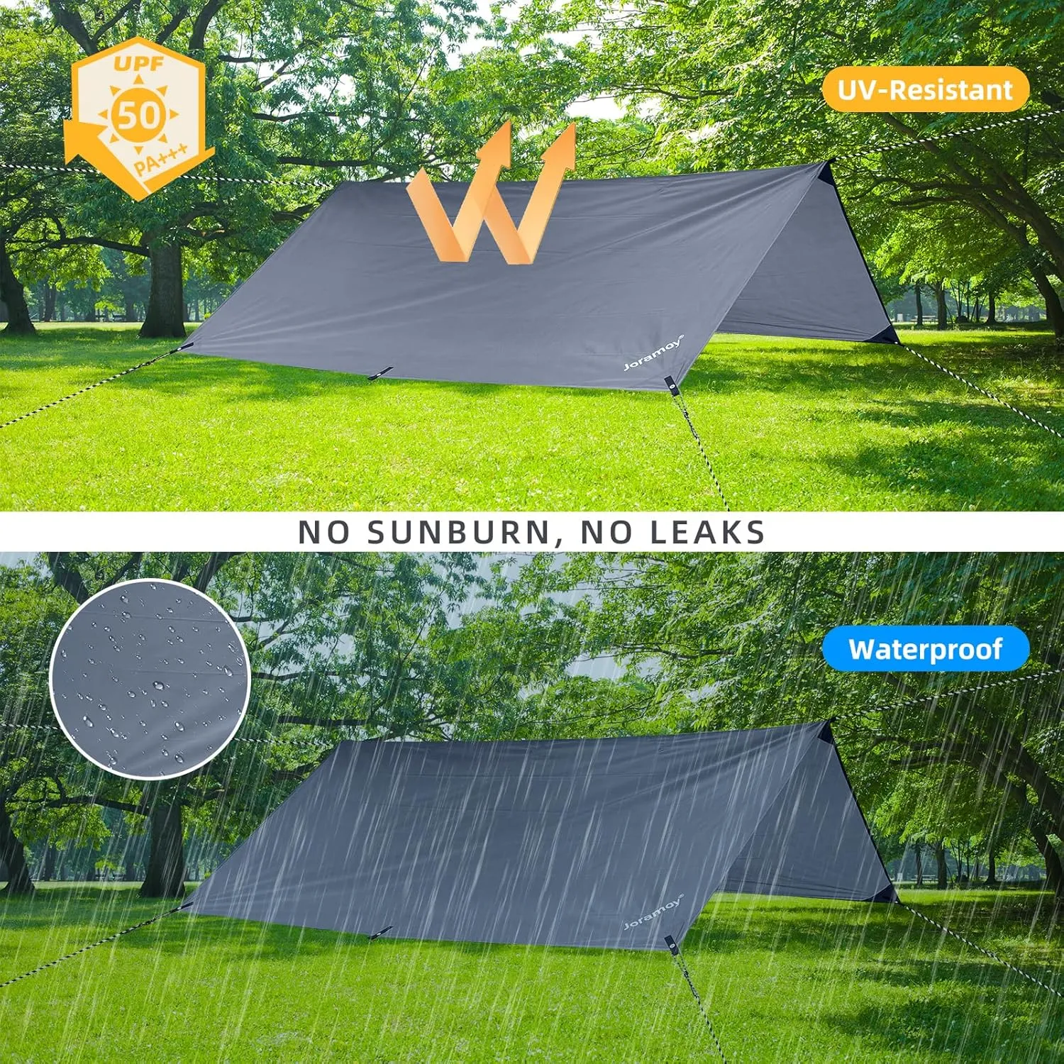 10ft x 10ft Waterproof Hammock Rain Fly,Portable Large Camping Tarp,Premium Lightweight Ripstop Nylon Cover with UV Protection Layer for Camping Hiking Outdoor (300D Grey, 10ft x 10ft)