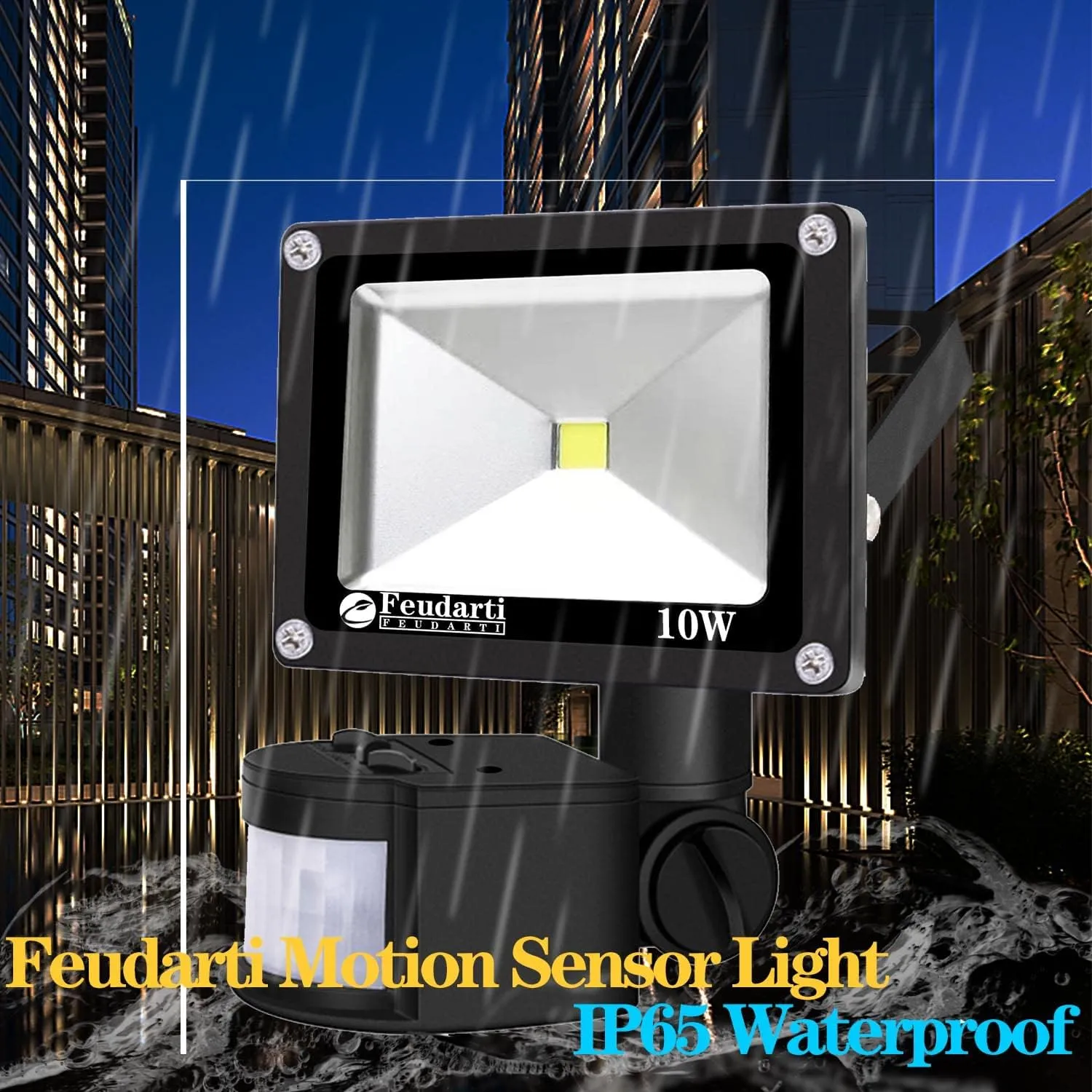 10W Electric Motion Sensor Flood Light Outdoor Night Light,110V LED Security Bulbs Garage Lighting Plug in 6500K IP65 Waterproof Spot for Garage Courtyard Patio Porch Entrance Security