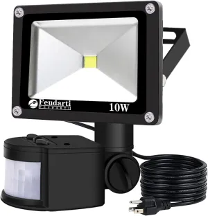 10W Electric Motion Sensor Flood Light Outdoor Night Light,110V LED Security Bulbs Garage Lighting Plug in 6500K IP65 Waterproof Spot for Garage Courtyard Patio Porch Entrance Security