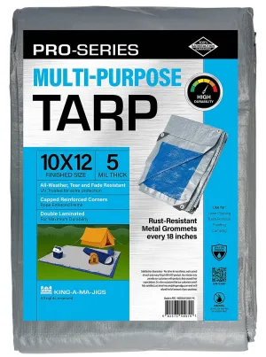 10x12 Ft Heavy-Duty Poly Tarp - Waterproof, 5 Mil Thick with Metal Grommets Every 18 Inches - Reversible Blue and Silver, Ideal for Emergency Shelter, Outdoor Cover & Camping