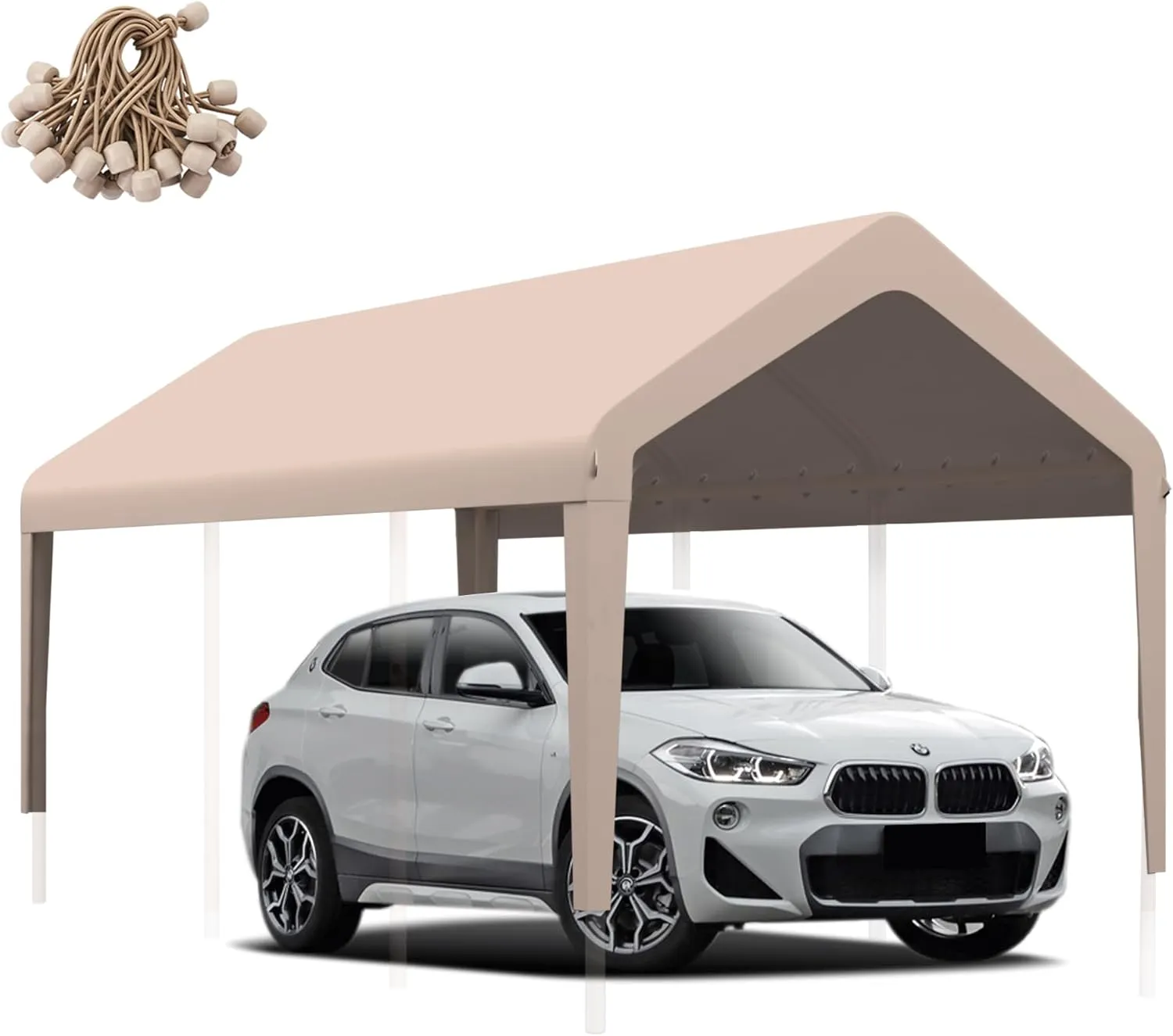 10x20 Canopy Replacement Cover, Heavy Duty 800D Oxford Fabric Carport Replacement Canopy, for 10' x 20' Frame Car Garage, Waterproof & UV Protected Tarp with Ball Bungees, Beige(Frame is not Included)