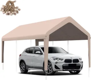 10x20 Canopy Replacement Cover, Heavy Duty 800D Oxford Fabric Carport Replacement Canopy, for 10' x 20' Frame Car Garage, Waterproof & UV Protected Tarp with Ball Bungees, Beige(Frame is not Included)