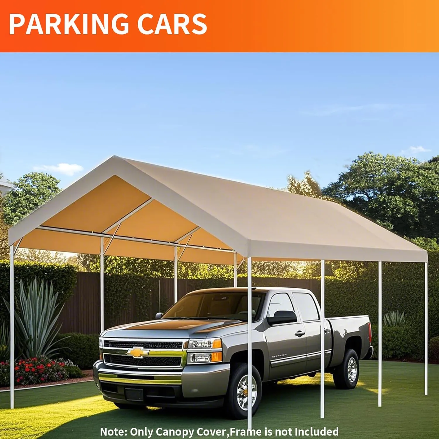 10'x20' Carport Replacement Top Canopy Cover for Car Garage Top Tarp Shelter, Waterproof Car Cover Tent for Party Garden Boat with Ball Bungees (Frame is not Included) (Ginger, 10' x 20')