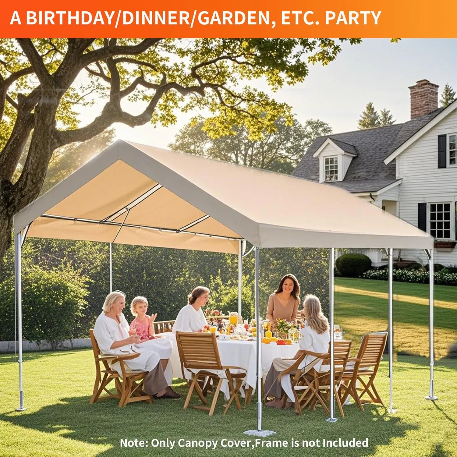 10'x20' Carport Replacement Top Canopy Cover for Car Garage Top Tarp Shelter, Waterproof Car Cover Tent for Party Garden Boat with Ball Bungees (Frame is not Included) (Ginger, 10' x 20')