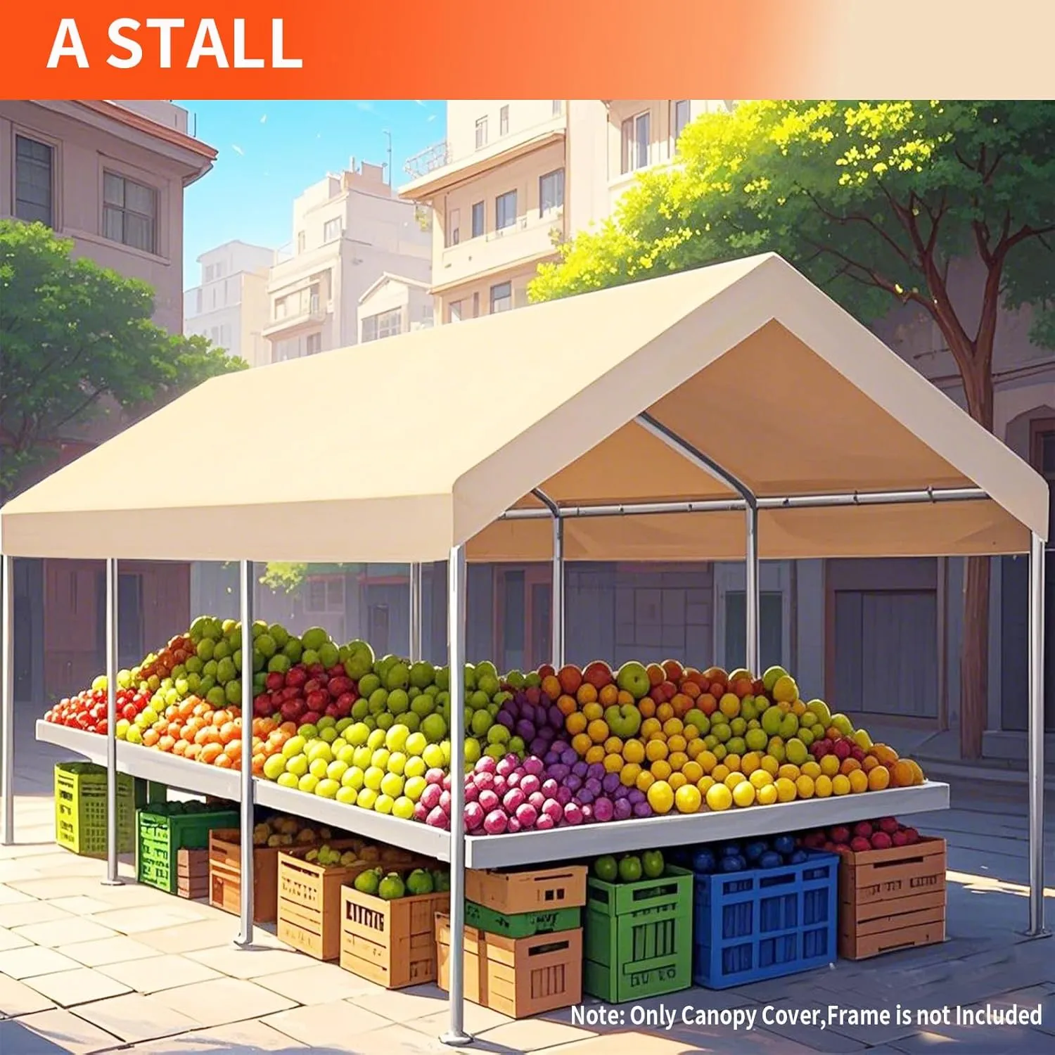 10'x20' Carport Replacement Top Canopy Cover for Car Garage Top Tarp Shelter, Waterproof Car Cover Tent for Party Garden Boat with Ball Bungees (Frame is not Included) (Ginger, 10' x 20')