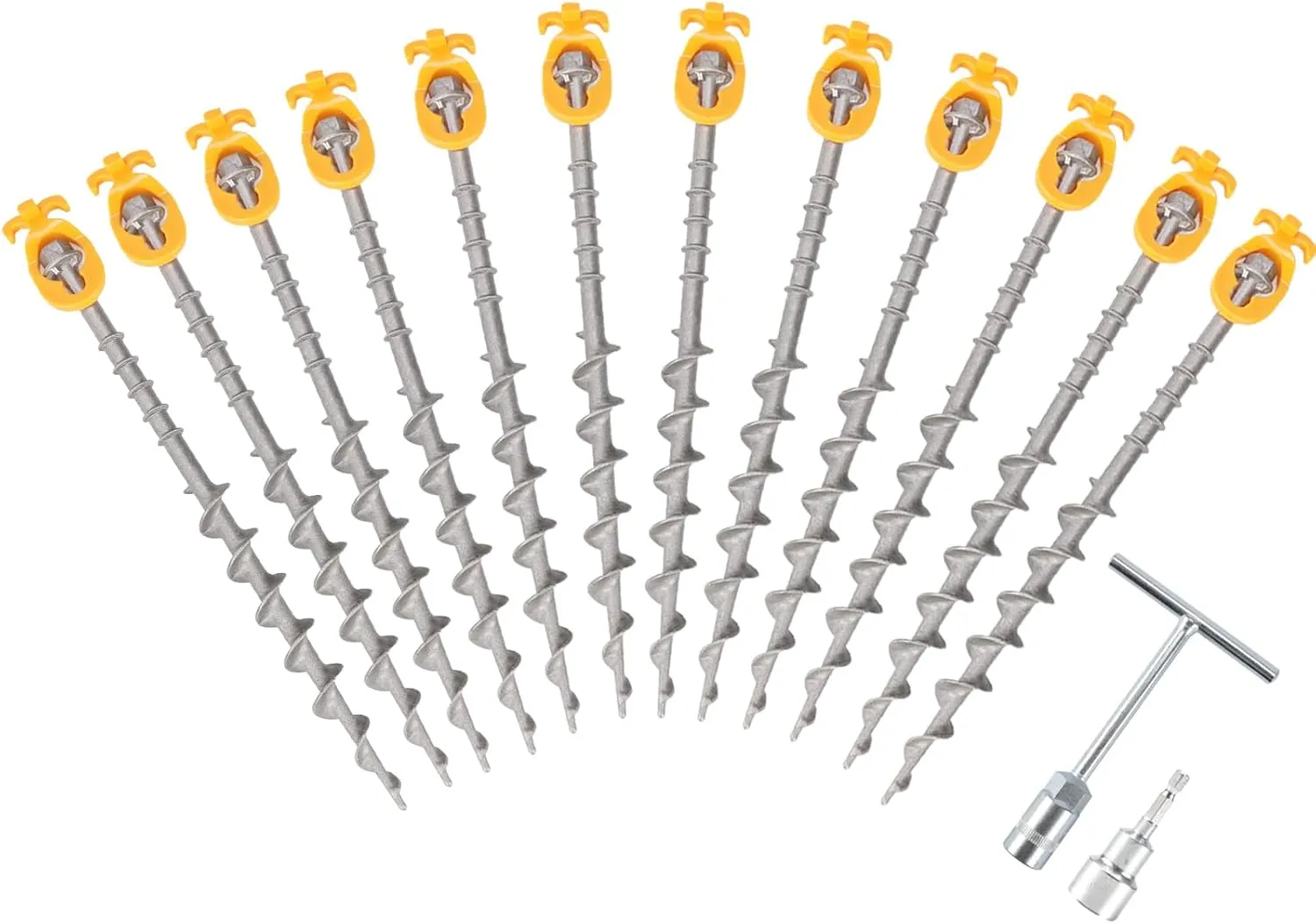 12 Pcs Aluminum Screw in Tent Stakes, Ideal for Camping, Trampolines, Sheds, Backyard, Swing Sets 14 Inch - Silver Gray