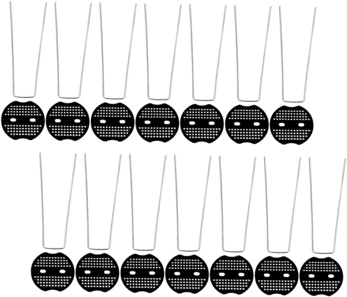 15 Sets U Shaped Ground Nails with Gaskets for Gardening and Camping Durable Pegs for Tents Tarps and Outdoor Use Strong Stakes for Landscape and Patio Projects