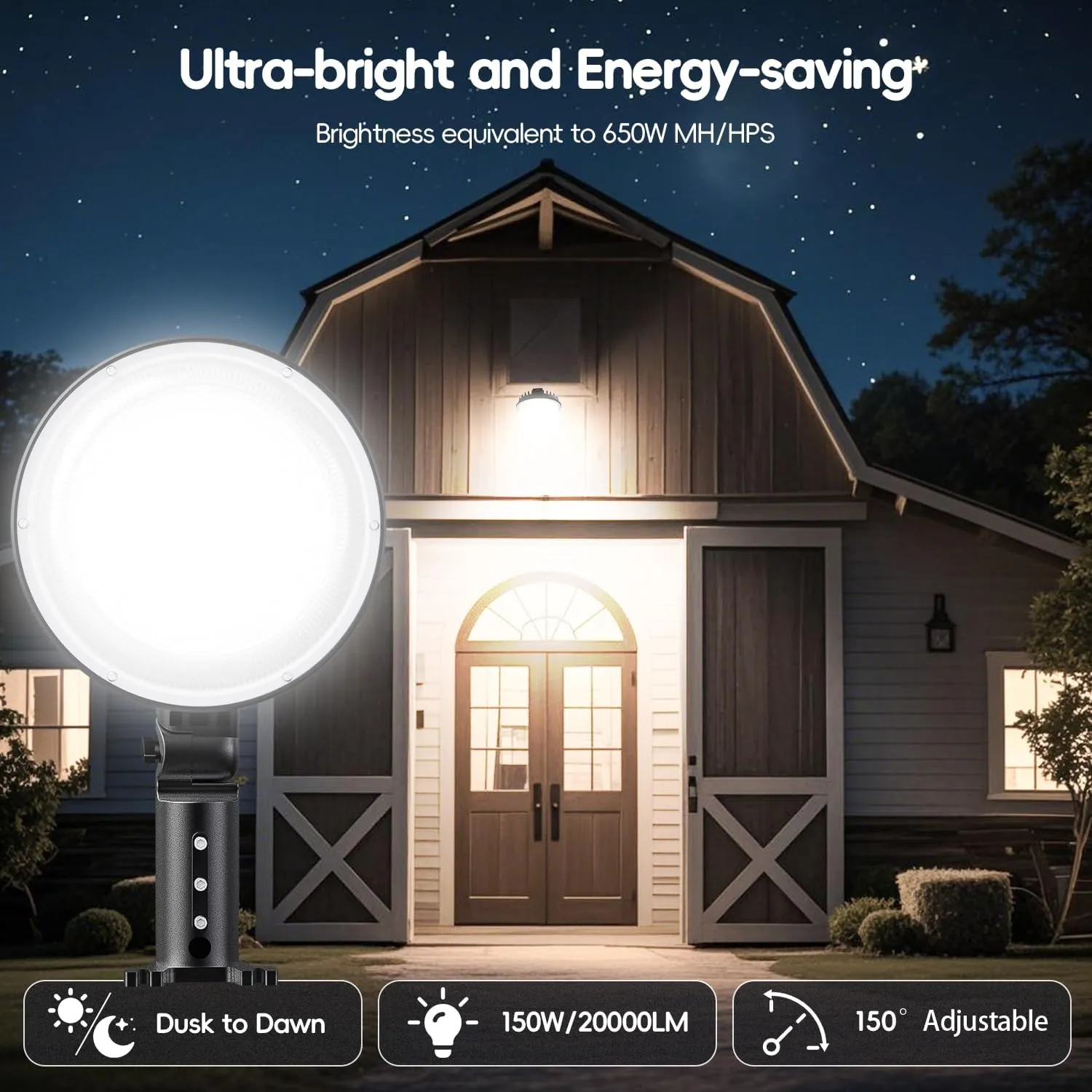 150W 4 Pack LED Barn Light, 20000LM Dusk to Dawn Outdoor Lighting with 150° Adjustable Photocell, 6500K Daylight Yard Lights, IP66 Waterproof Area Street Light for Farmhouse Barns Warehouse