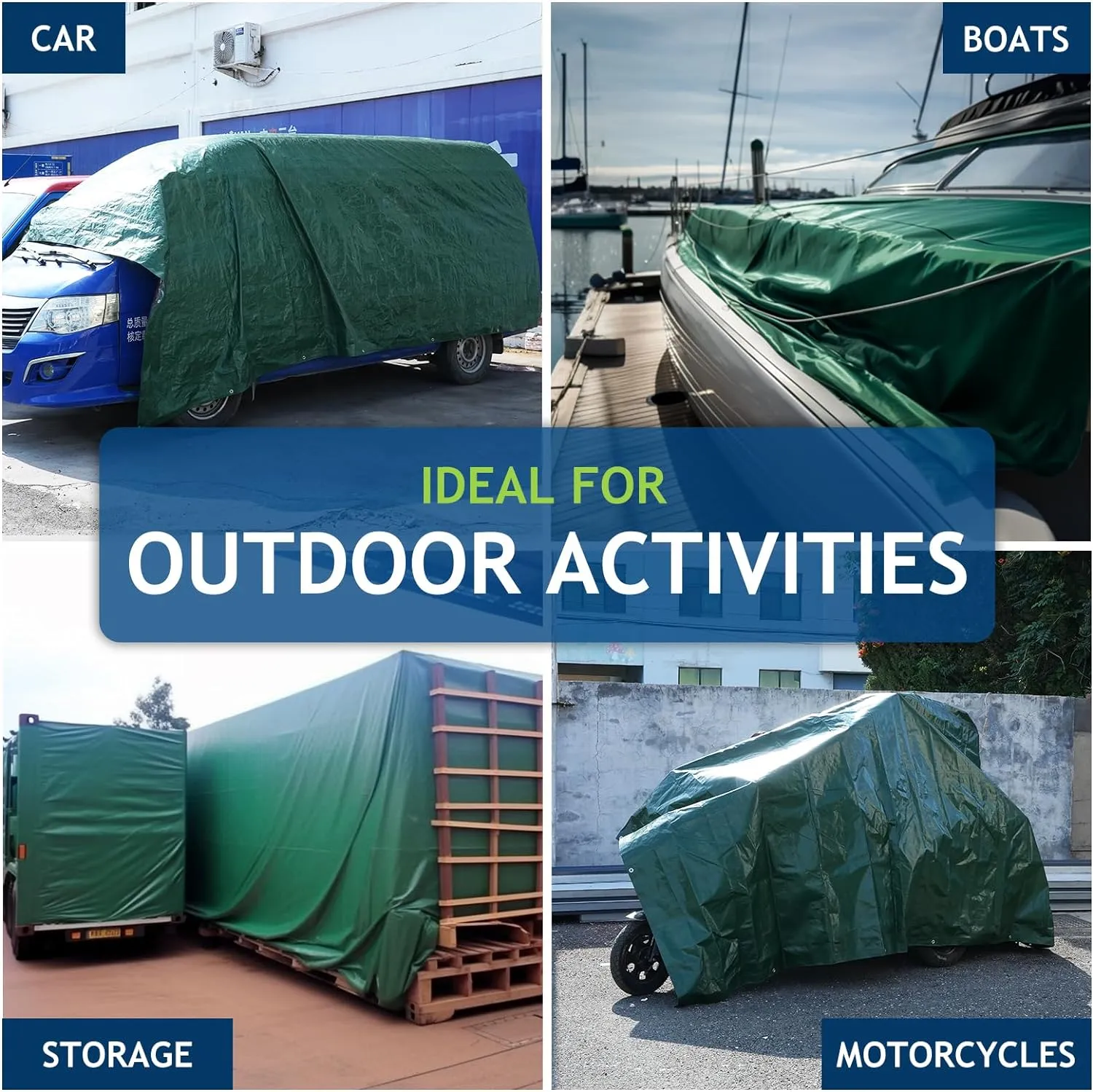 16 Mil Heavy Duty Waterproof Tarps, 10x12 Ft Finished Size Tarps, Premium Tarp with Metal Grommets & Reinforced Edge, Multipurpose Thick Tarp for Car, Boat, Roof, Camping - Green