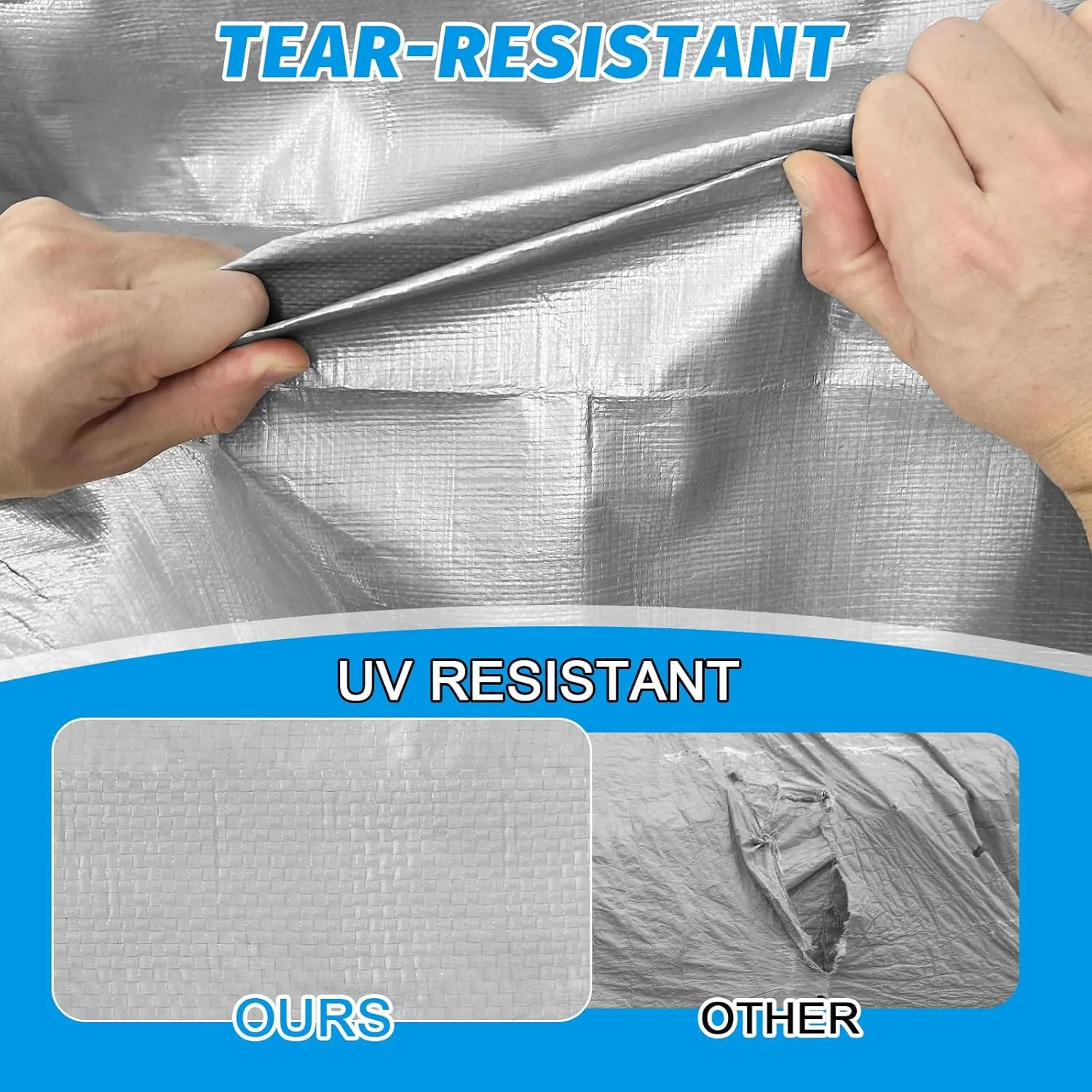 16Mil Tarps Heavy Duty Waterproof 16x20 Finished Size, Large Outdoor Multipurpose Protective Cover (Silver/Black)