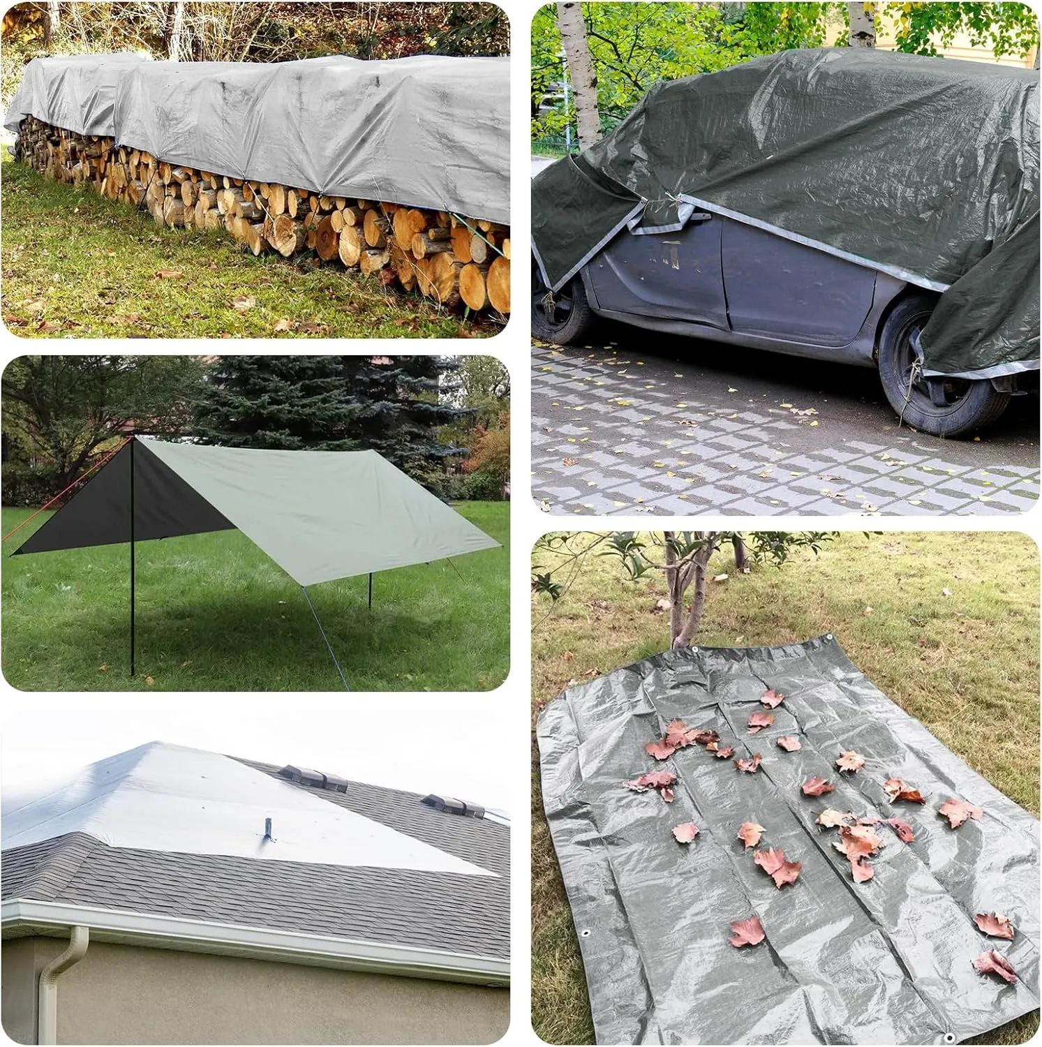 16Mil Tarps Heavy Duty Waterproof 16x20 Finished Size, Large Outdoor Multipurpose Protective Cover (Silver/Black)