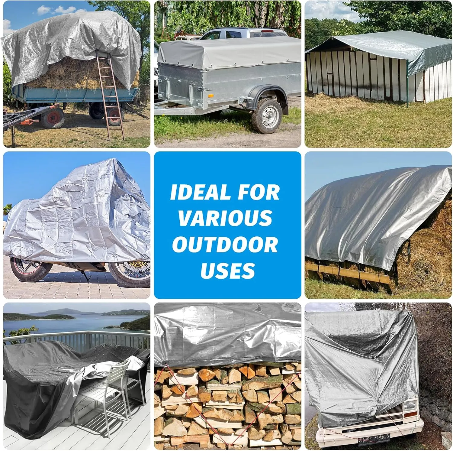 16Mil Tarps Heavy Duty Waterproof 16x20 Finished Size, Large Outdoor Multipurpose Protective Cover (Silver/Black)