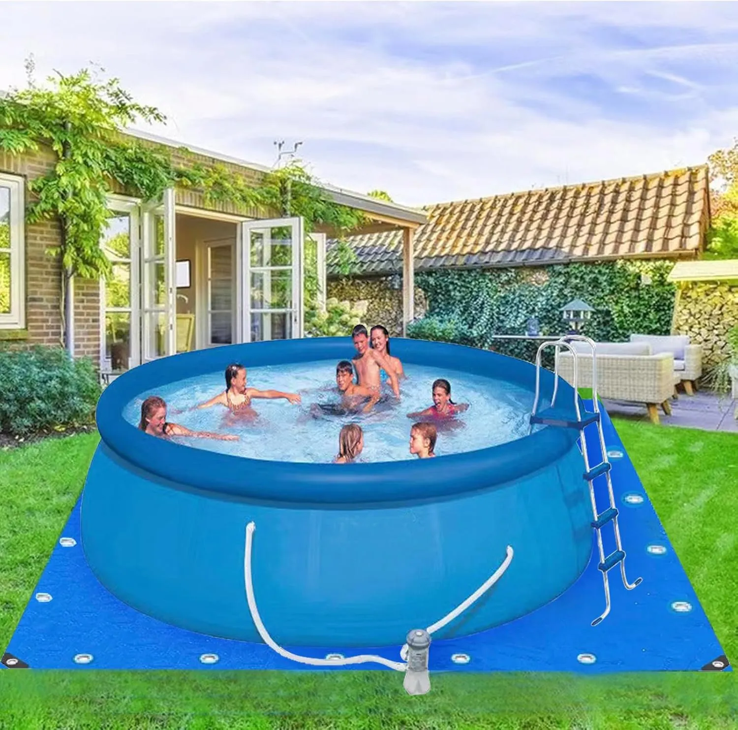 19 X 19 Ft Square Tarps Pad for Above Ground Pool 18 Ft, Thick Waterproof Anti-Puncture Swimming Pool Ground Cloth Liner Pad UV Resistant Under Floor Mat Pool Underlayment with Metal Grommets