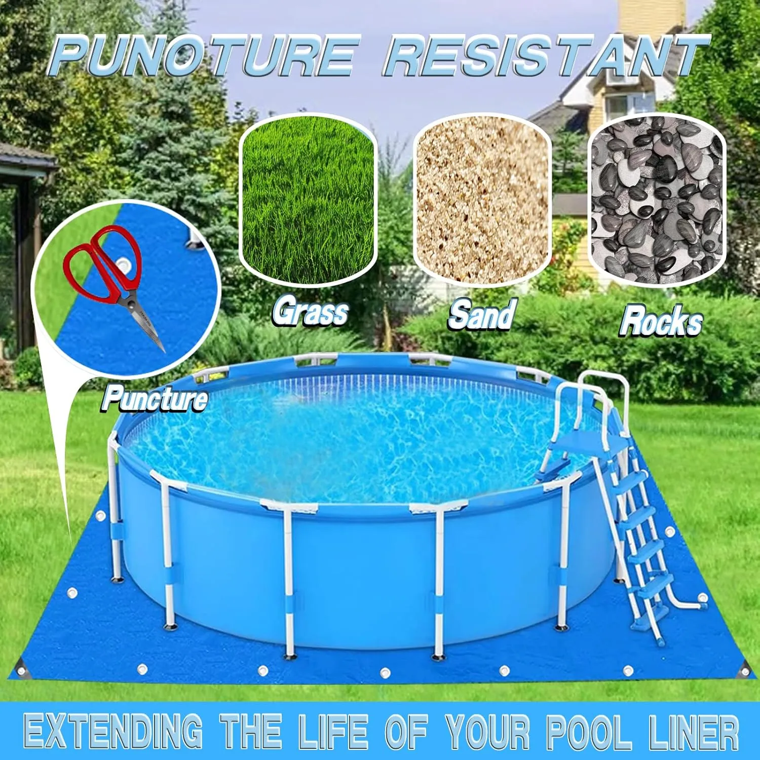 19 X 19 Ft Square Tarps Pad for Above Ground Pool 18 Ft, Thick Waterproof Anti-Puncture Swimming Pool Ground Cloth Liner Pad UV Resistant Under Floor Mat Pool Underlayment with Metal Grommets
