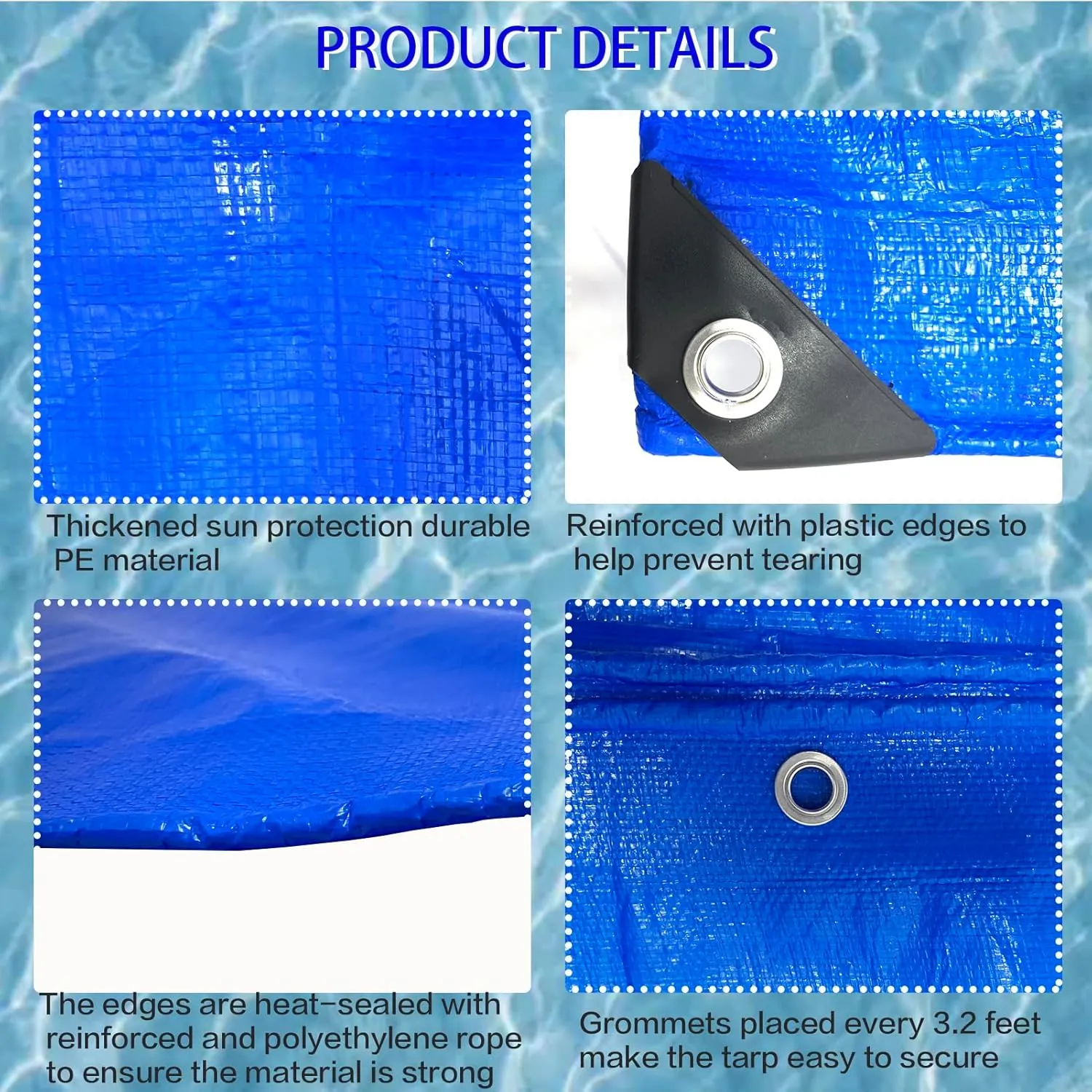 19 X 19 Ft Square Tarps Pad for Above Ground Pool 18 Ft, Thick Waterproof Anti-Puncture Swimming Pool Ground Cloth Liner Pad UV Resistant Under Floor Mat Pool Underlayment with Metal Grommets