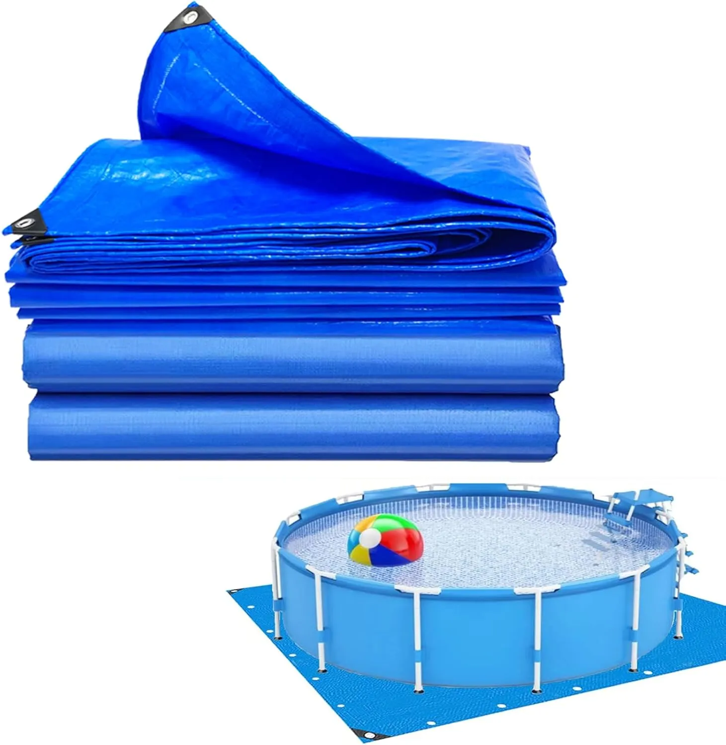 19 X 19 Ft Square Tarps Pad for Above Ground Pool 18 Ft, Thick Waterproof Anti-Puncture Swimming Pool Ground Cloth Liner Pad UV Resistant Under Floor Mat Pool Underlayment with Metal Grommets