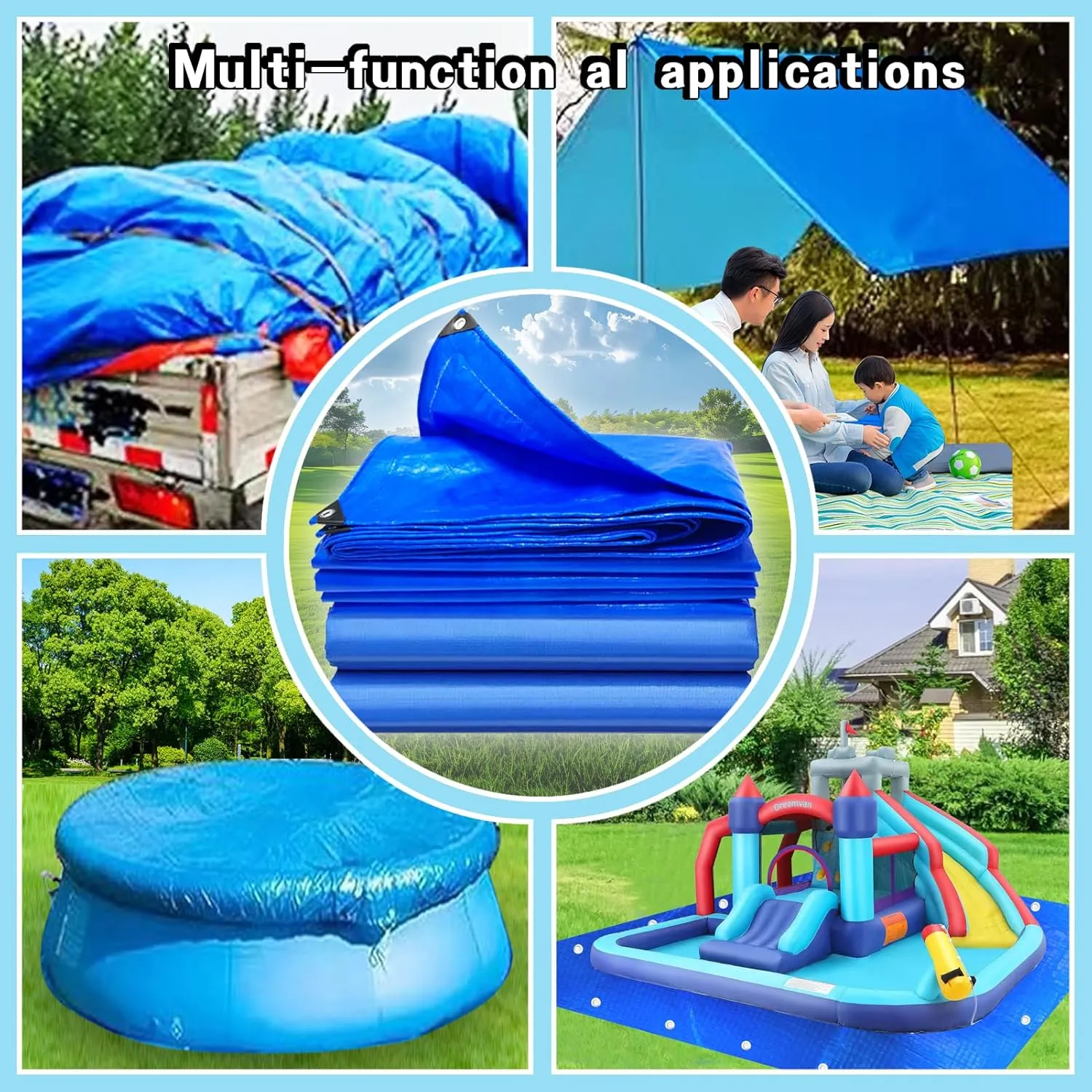 19 X 19 Ft Square Tarps Pad for Above Ground Pool 18 Ft, Thick Waterproof Anti-Puncture Swimming Pool Ground Cloth Liner Pad UV Resistant Under Floor Mat Pool Underlayment with Metal Grommets