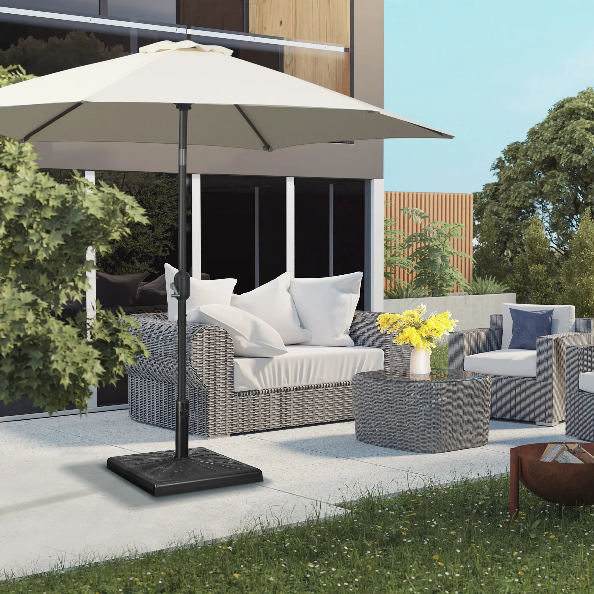 19kg Resin Garden Parasol Base Holder, Square Outdoor Market Umbrella Stand Weight for Poles of Φ32mm, Φ38mm, and Φ48mm, Black