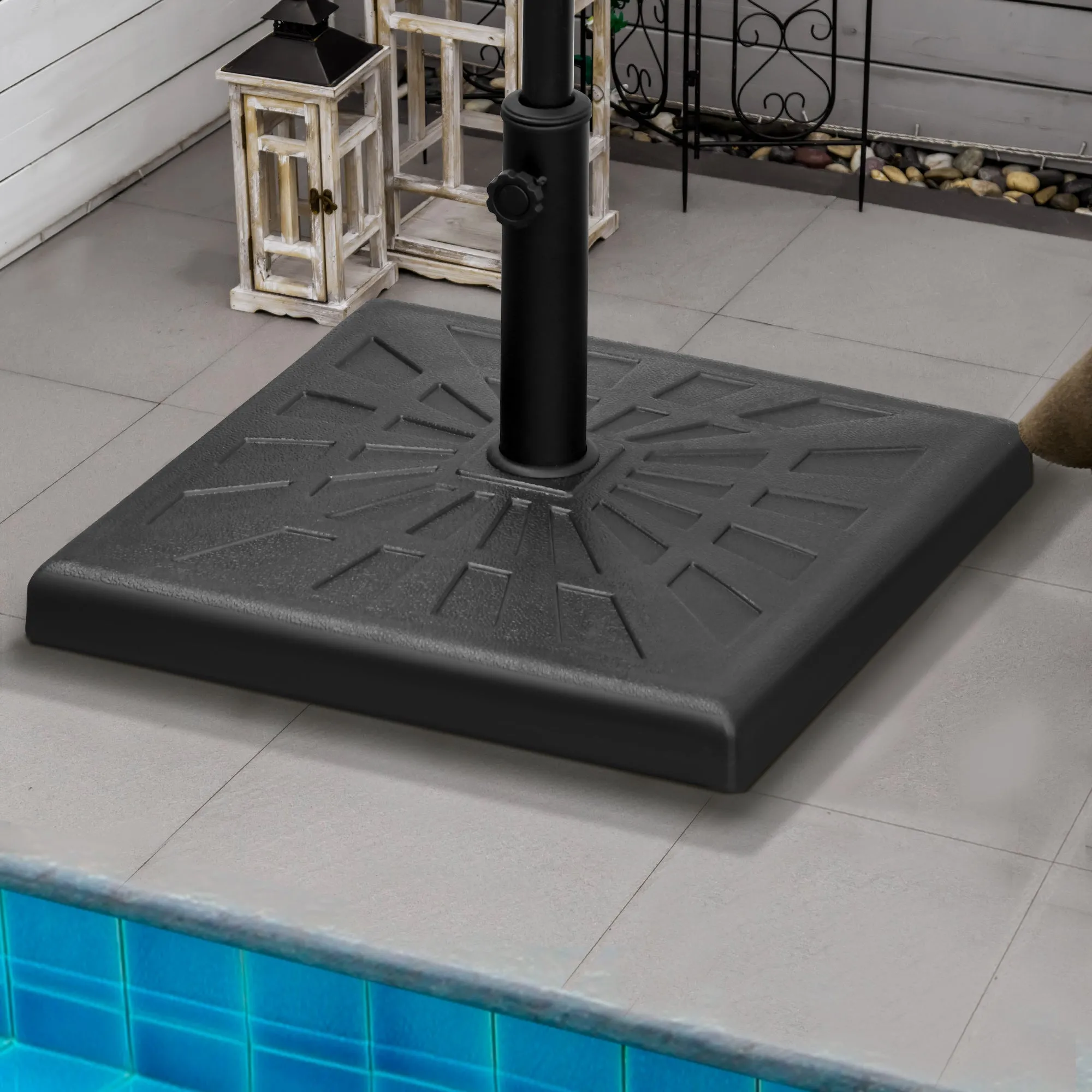 19kg Resin Garden Parasol Base Holder, Square Outdoor Market Umbrella Stand Weight for Poles of Φ32mm, Φ38mm, and Φ48mm, Black