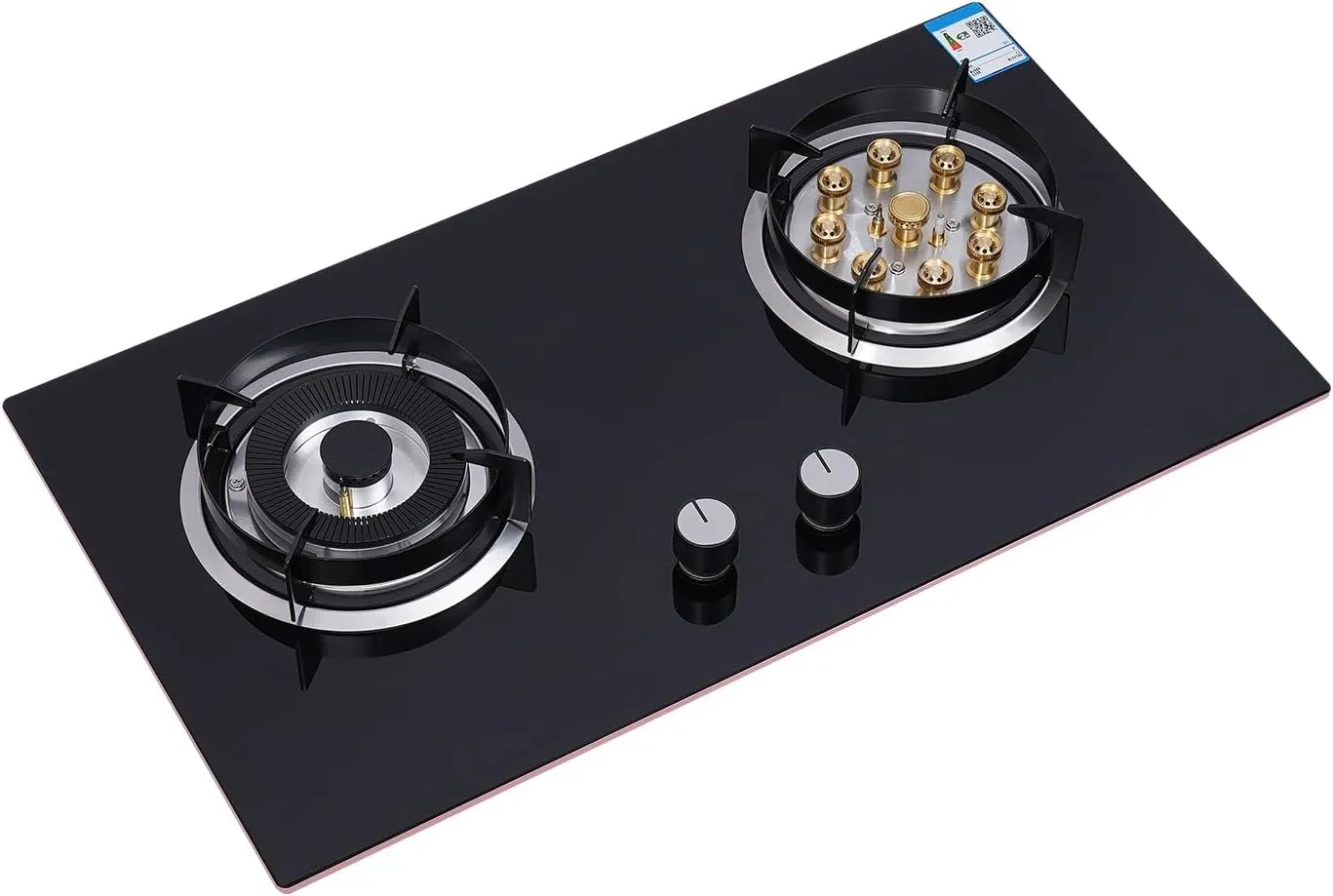 2 Burner Gas Cooktop, Kitchen Stove Top LPG/NG Dual Fuel Built-in Tempered Glass for Apartment RV Outdoor