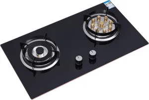 2 Burner Gas Cooktop, Kitchen Stove Top LPG/NG Dual Fuel Built-in Tempered Glass for Apartment RV Outdoor