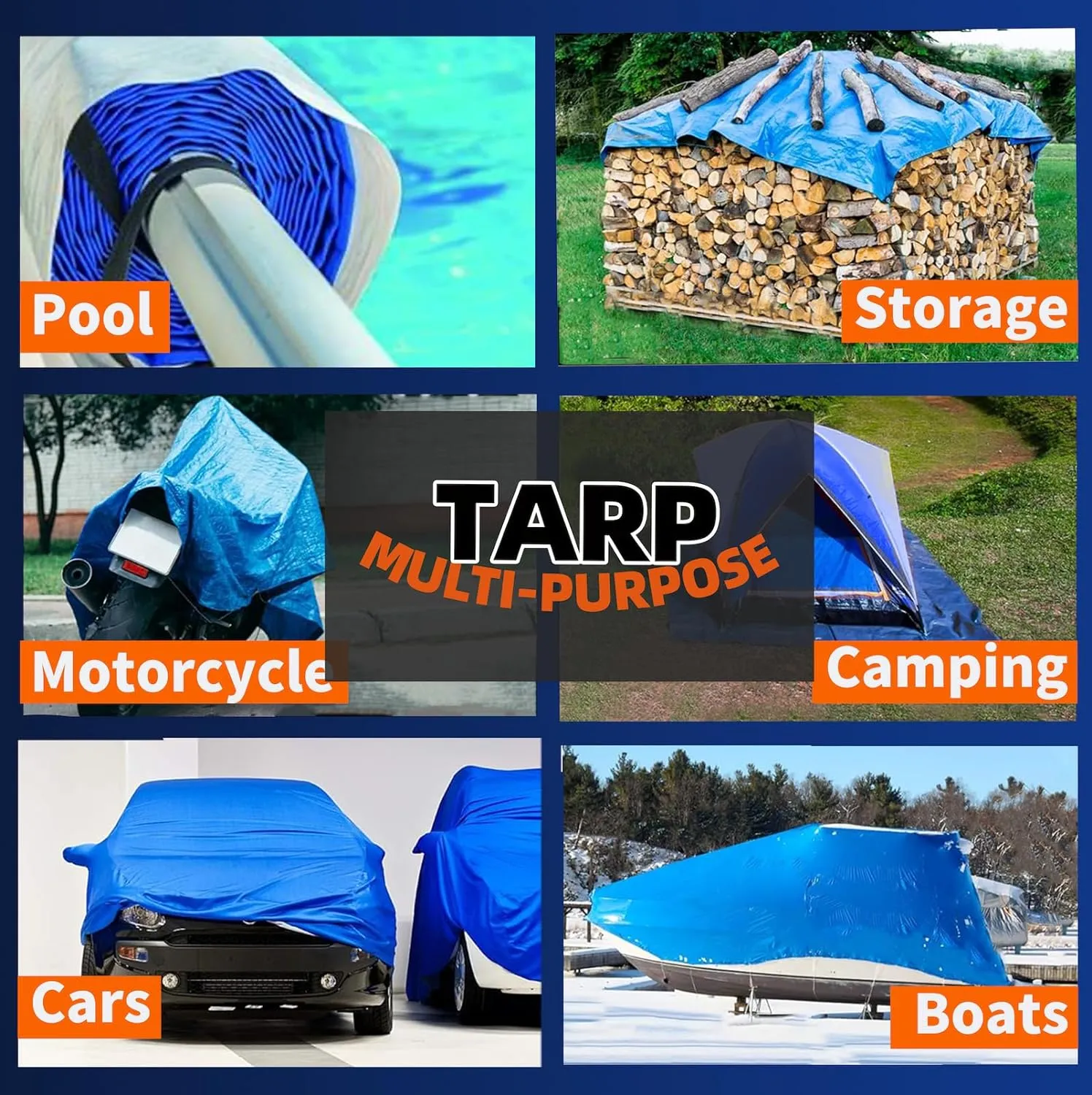 2 in a Pack, 6x8 Feet, 5 Mil Thick, Cheap Blue Taditus Poly Tarps, Budget-Friendly, Waterproof Multipurpose Protective Cover for Home, Boat, Car, Camping