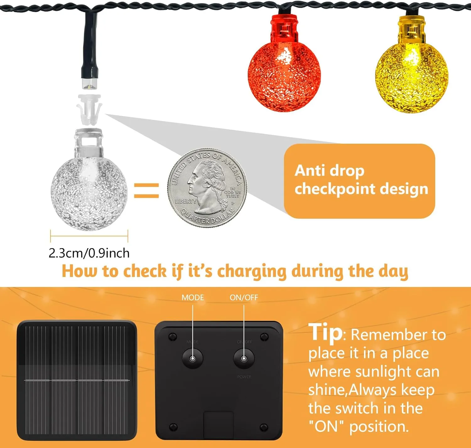2 Pack 120 LED Solar String Lights Outdoor Waterproof, 72 FT Crystal Globe Lights with 8 Lighting Modes, Solar Powered Light Outdoor for Garden Wedding Party Decor