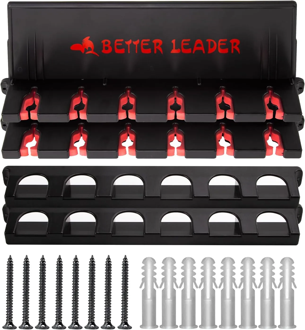 2 Pack Vertical Fishing Rod Holder for Garage, BETTER LEADER Fishing Pole Holders- Holds Up to 12 Rods or Combos, Wall Mount Fishing Pole Rack, Fits Most Rods of Diameter 3-19mm, Fishing Gifts for Men
