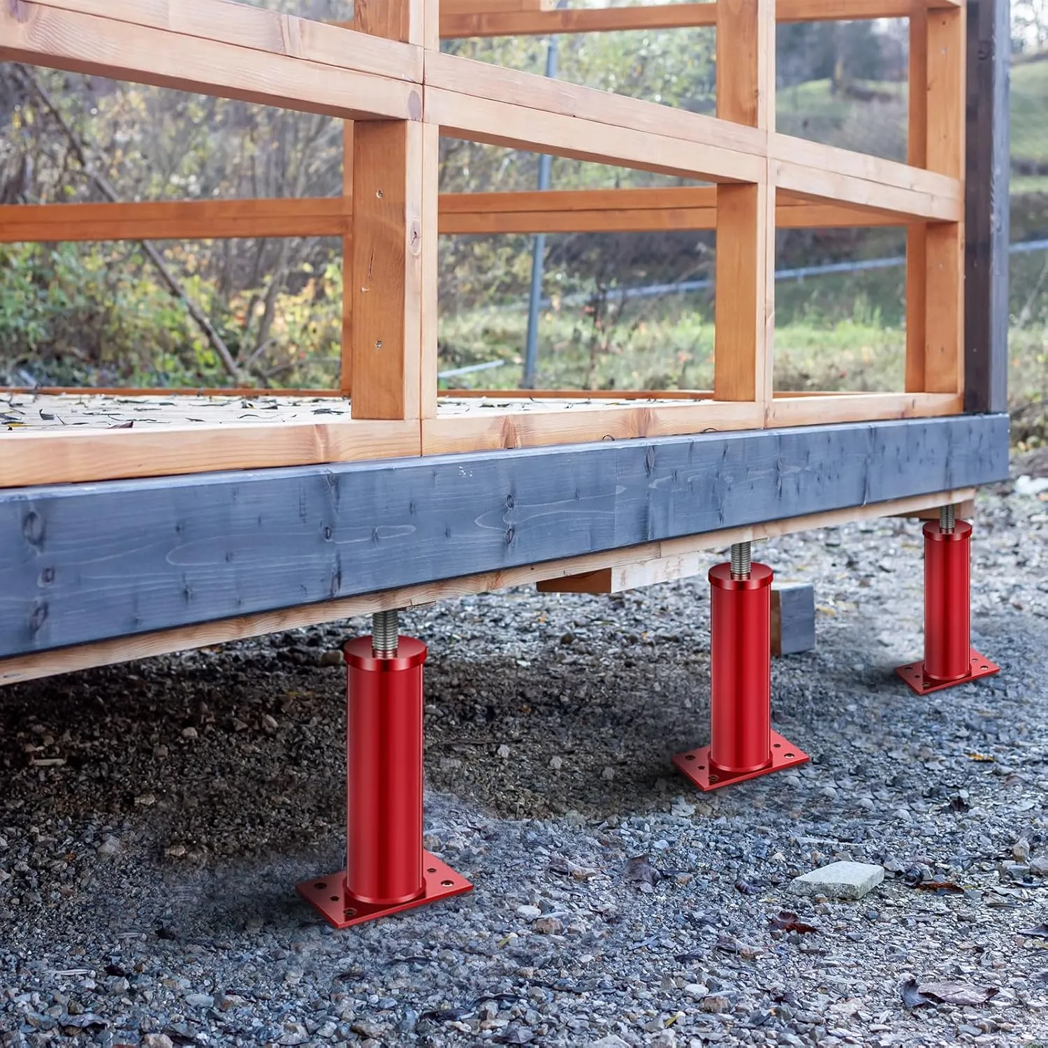 2 Pcs Adjustable Jack Post, 12"-16" Height Range, Basement Floor House Screw Jacks for Lifting Joist Beam Brace for Cellar Ceiling, Center Point Load Capacity 11023 Lbs, Red