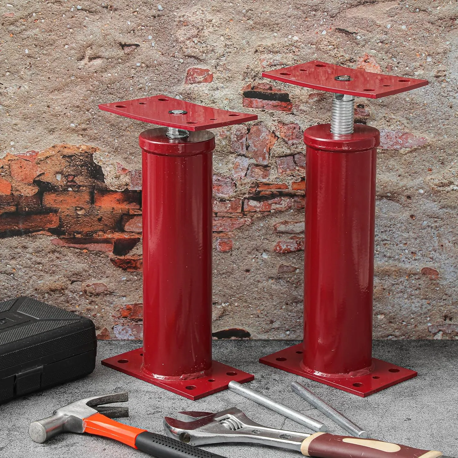2 Pcs Adjustable Jack Post, 12"-16" Height Range, Basement Floor House Screw Jacks for Lifting Joist Beam Brace for Cellar Ceiling, Center Point Load Capacity 11023 Lbs, Red