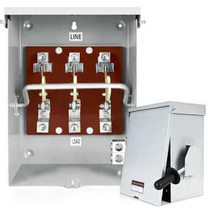200-Amp, 3 Pole 120V/240V General Safety Switch, Non-Fused AC Disconnect Switch Box, Outdoor&Indoor, NEMA-3R Enclosure, Anti Corrosion and Rust Prevention with Ground Kit (200A)