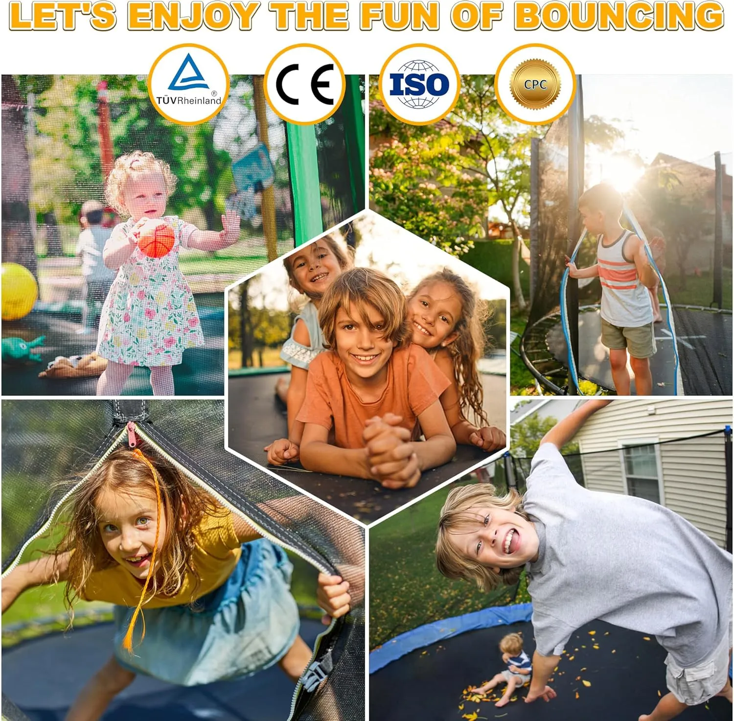 2025 Upgrade 1500LBS Outdoor Tranpoline for Kids and Adults 【Easy to Install & Built to Last】 10FT 12FT 14FT 16FT Recreational Tranpolines with Net, Basketball Hoop and Ladder, ASTM Approved