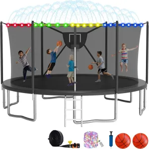 2025 Upgrade 1500LBS Outdoor Tranpoline for Kids and Adults 【Easy to Install & Built to Last】 10FT 12FT 14FT 16FT Recreational Tranpolines with Net, Basketball Hoop and Ladder, ASTM Approved